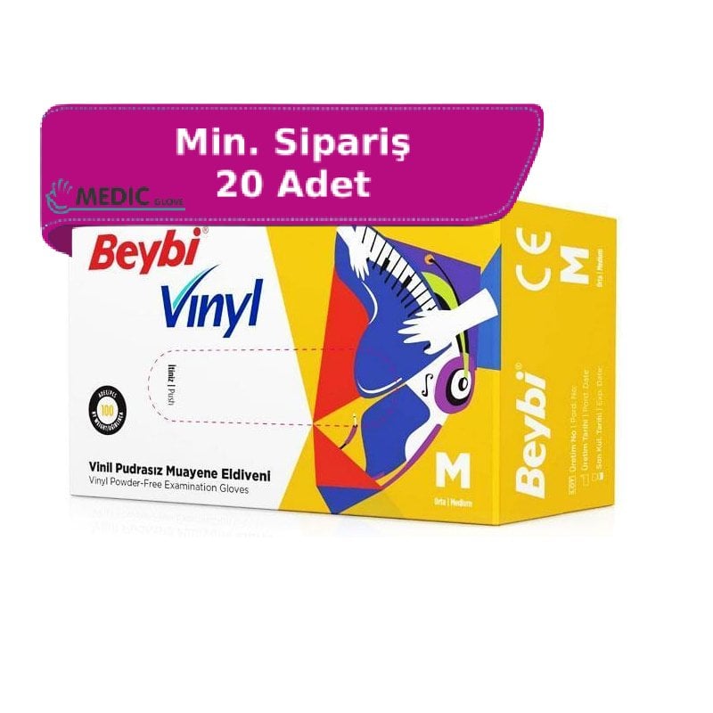 Beybi Pudrasız Vinil (Vinyl) Muayene Eldiveni - 100'lü Paket (Medium)