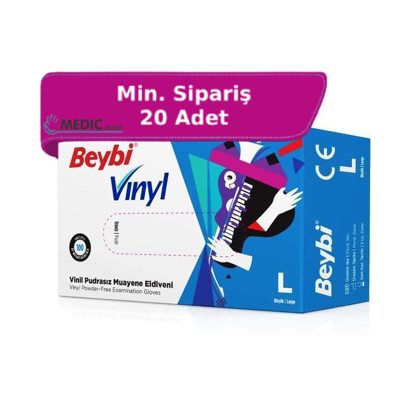 Beybi Pudrasız Vinil (Vinyl) Muayene Eldiveni 100'lü Paket (Large)