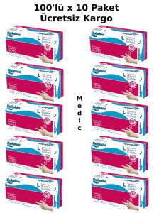 Dolphin Şeffaf Pudrasız Vinil Muayene Eldiveni 100'lü x 10 Paket (Large)