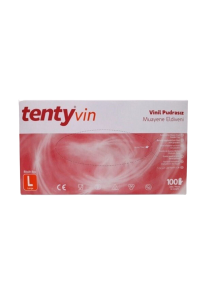 tenty Şeffaf Pudrasız Vinil Muayene Eldiveni 100'lü Paket (Large)