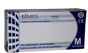 BİMEL Şeffaf Pudrasız Vinil Muayene Eldiveni 100'lü Paket (Medium)