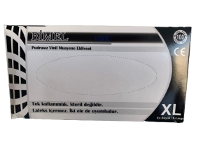 BİMEL Şeffaf Pudrasız Vinil Muayene Eldiveni 100'lü Paket (XL)