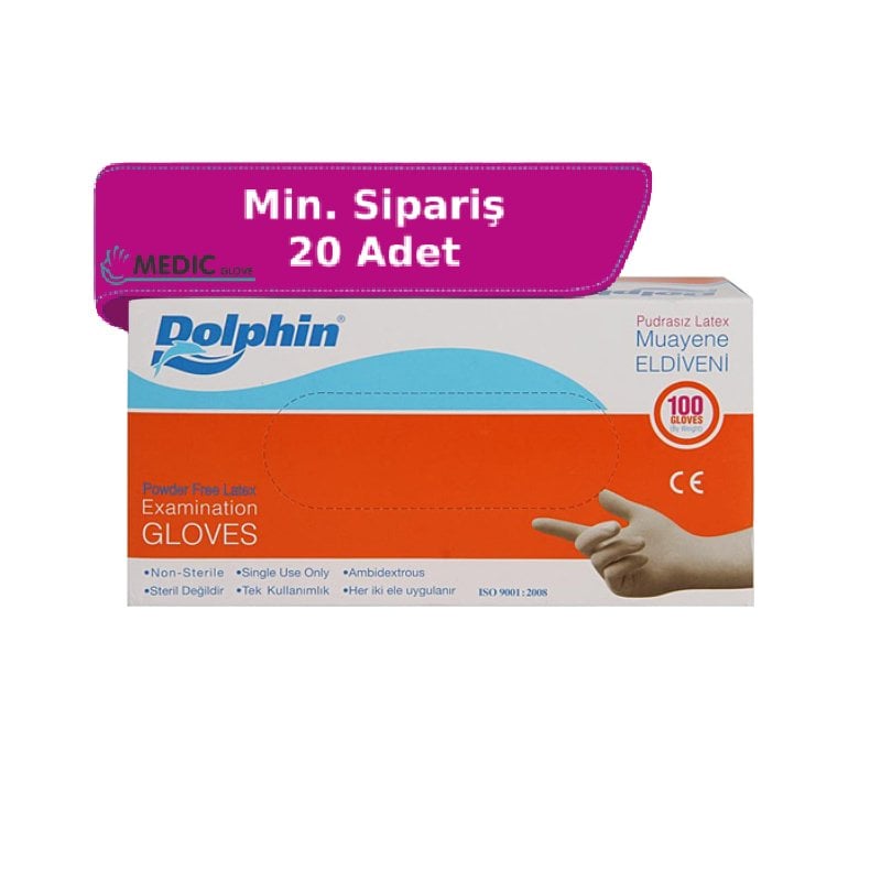 Dolphin Pudrasız Lateks Muayene Eldiveni (Large) 100'lü Pk
