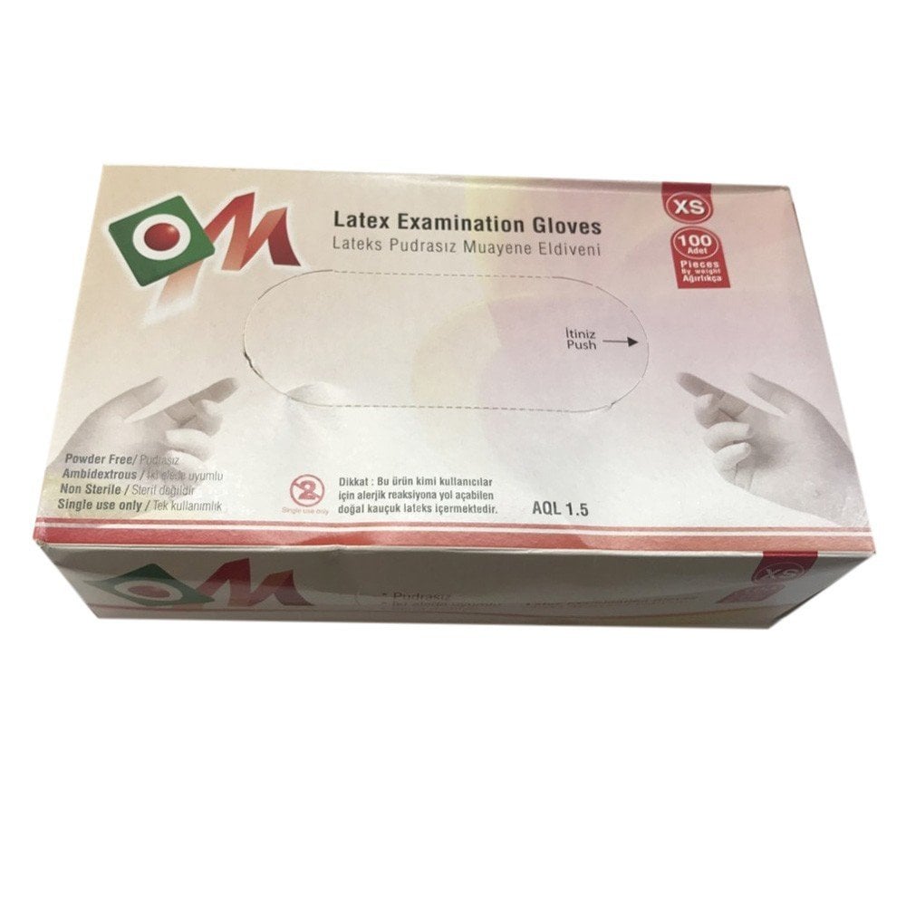 OM Pudrasız Lateks Muayene Eldiveni - 100'lüx20 Paket-1 Koli (XL)