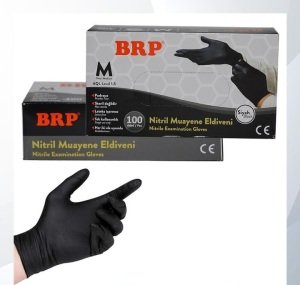 BRP Siyah Nitril Pudrasız Muayene Eldiveni 100'lü Paket (Large)