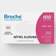 Broche Pembe Nitril Pudrasız Muayene Eldiveni (XS) 100'lü Pk